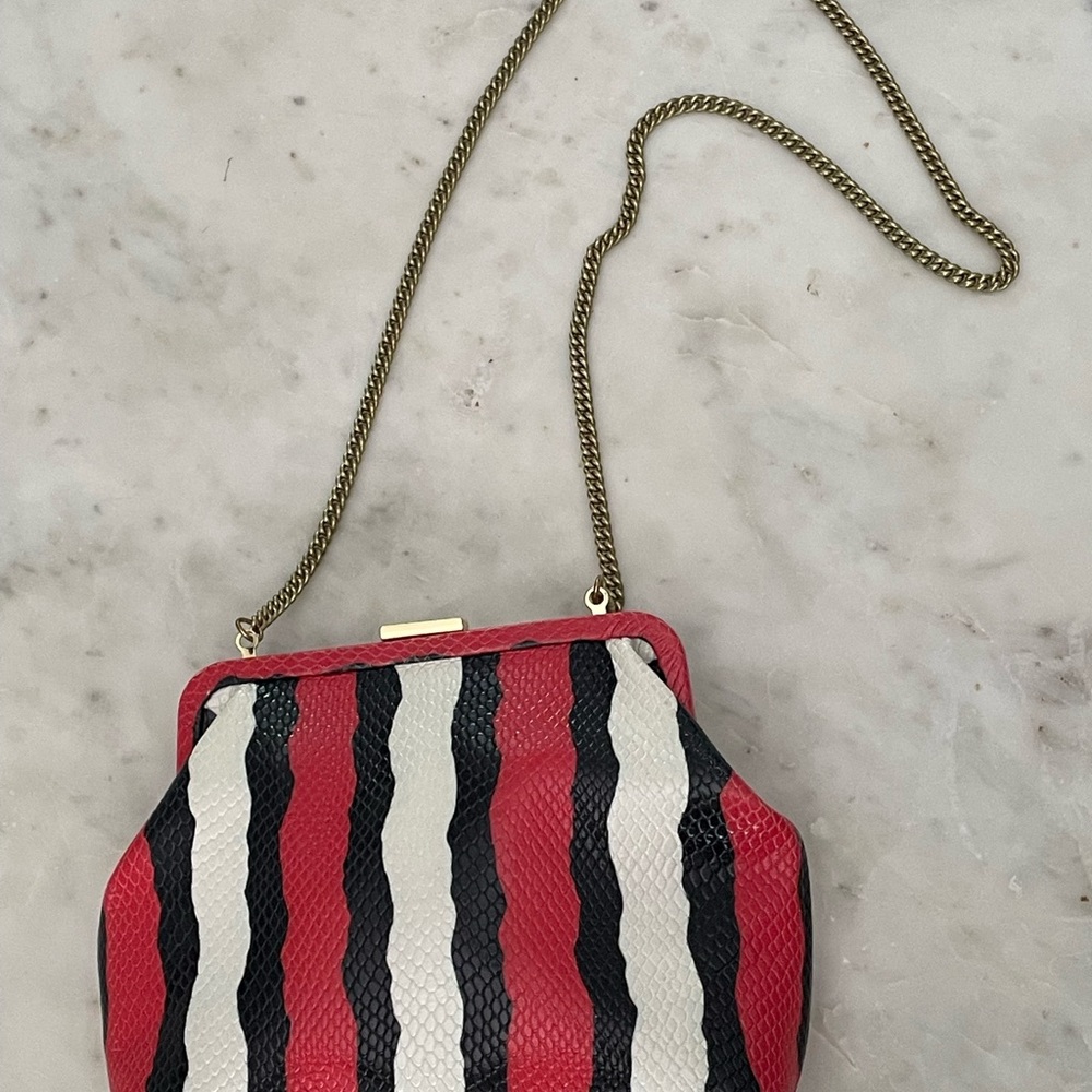 Clare V Flore frame bag - Red, Black & White Shoulder Bag with Chain Strap